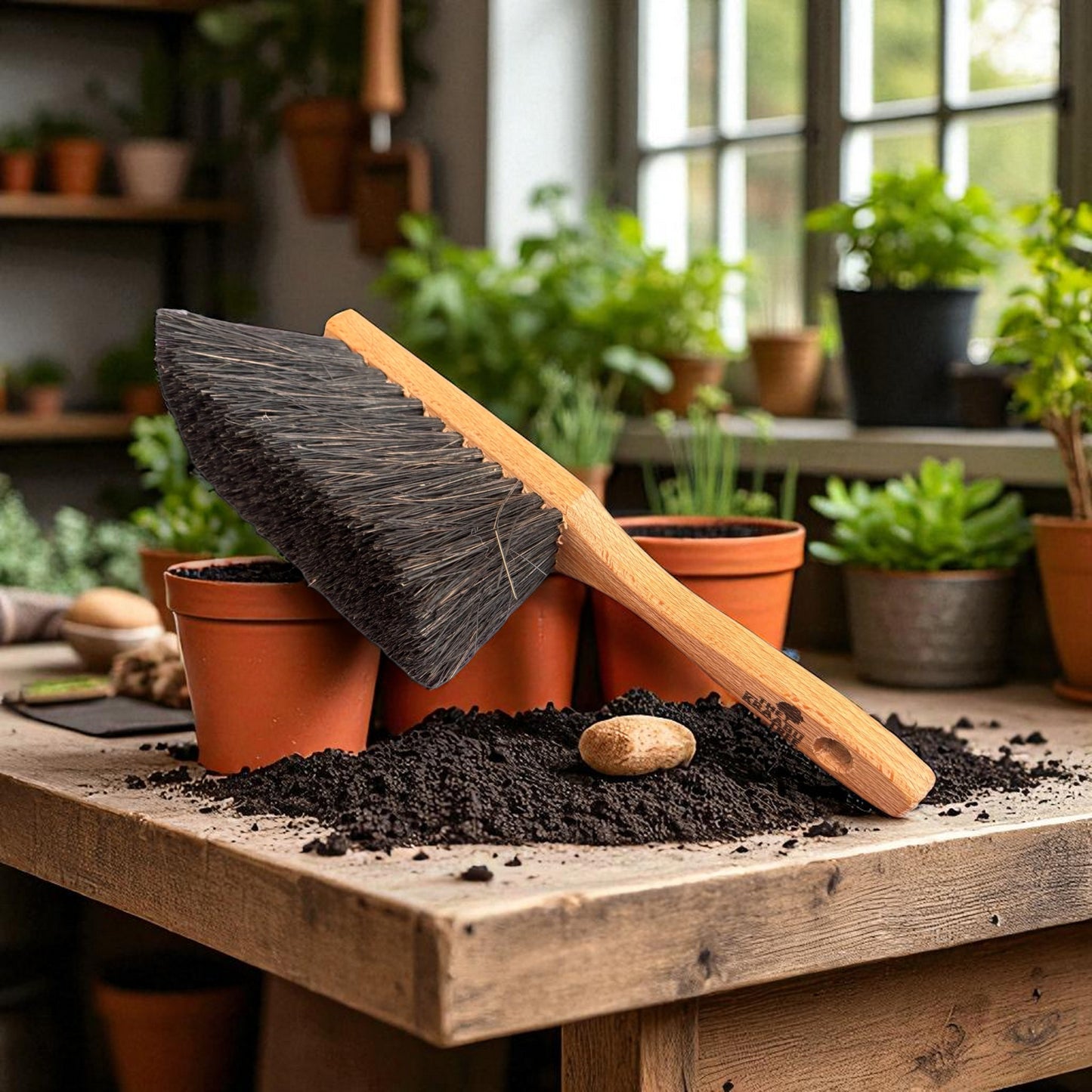 Hand brush arenga plant fibres, 30cm