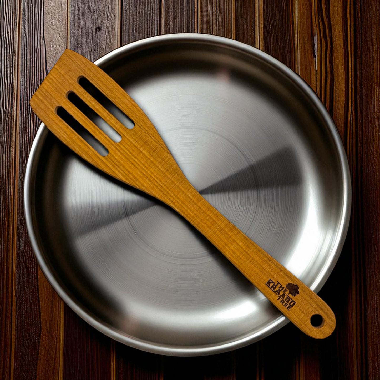 Cherrywood flat cooking spatula with slats, 32cm