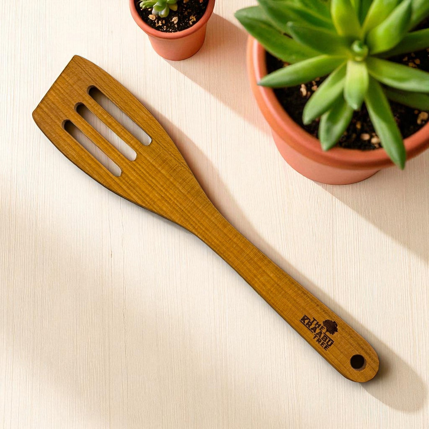 Cherrywood flat cooking spatula with slats, 32cm