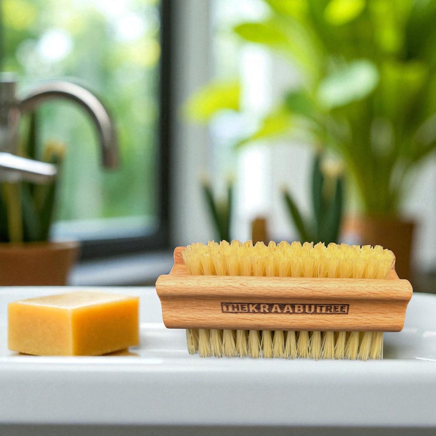 Nail brush twin head stiff plant fibre