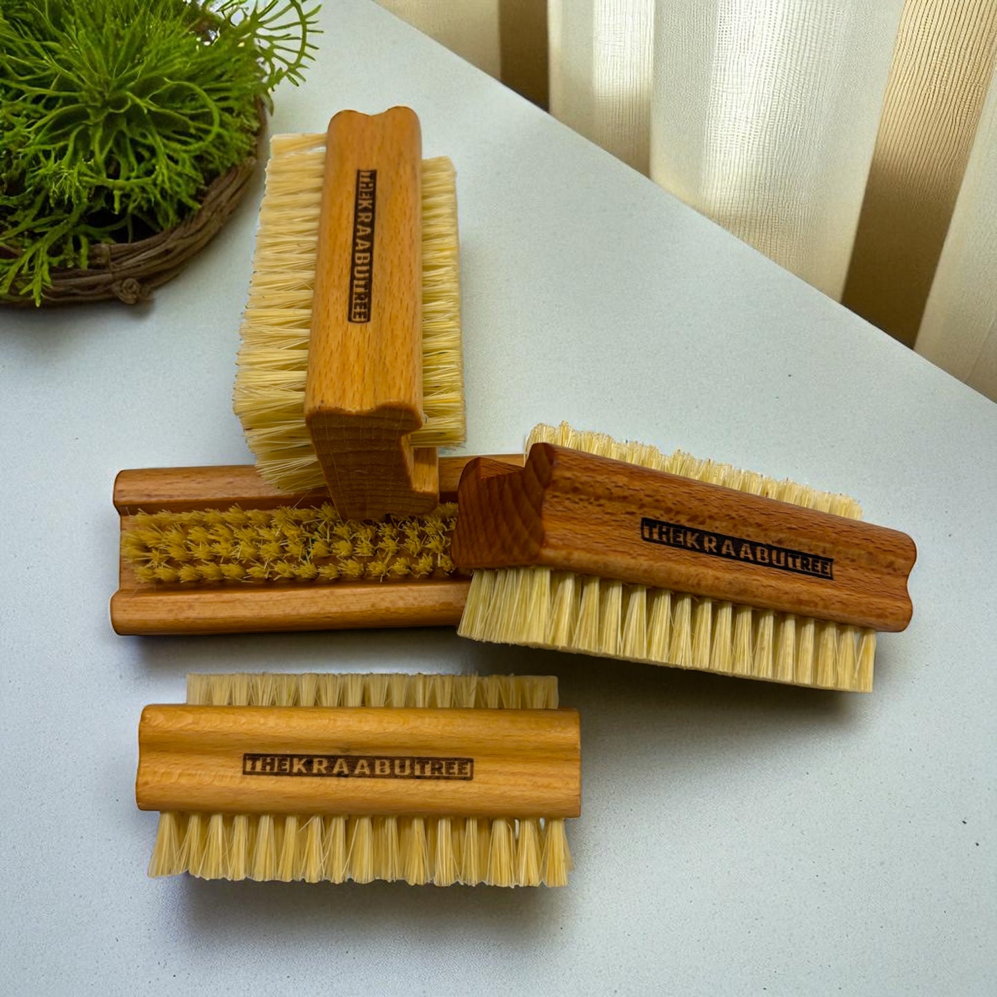 Nail brush twin head stiff plant fibre