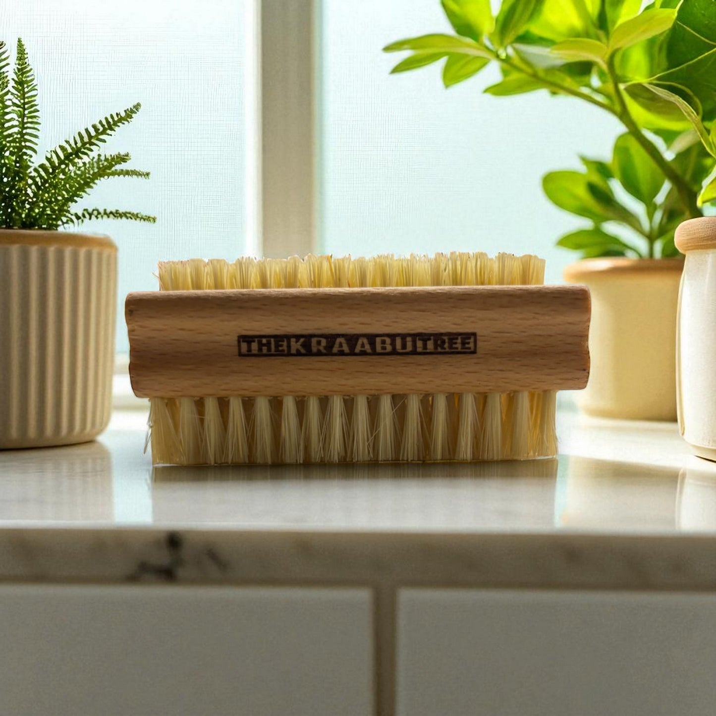 Nail brush twin head stiff plant fibre