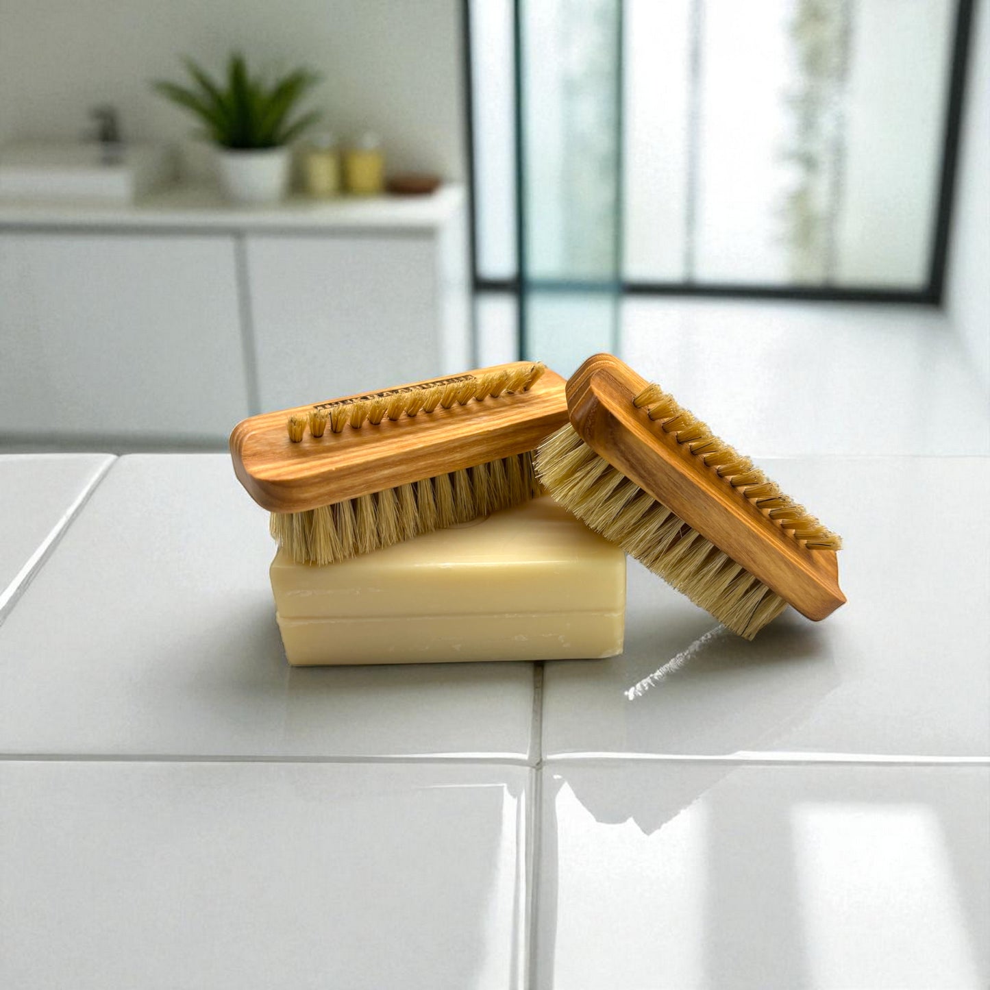 Nail brush with incline row boar bristle Set of 2
