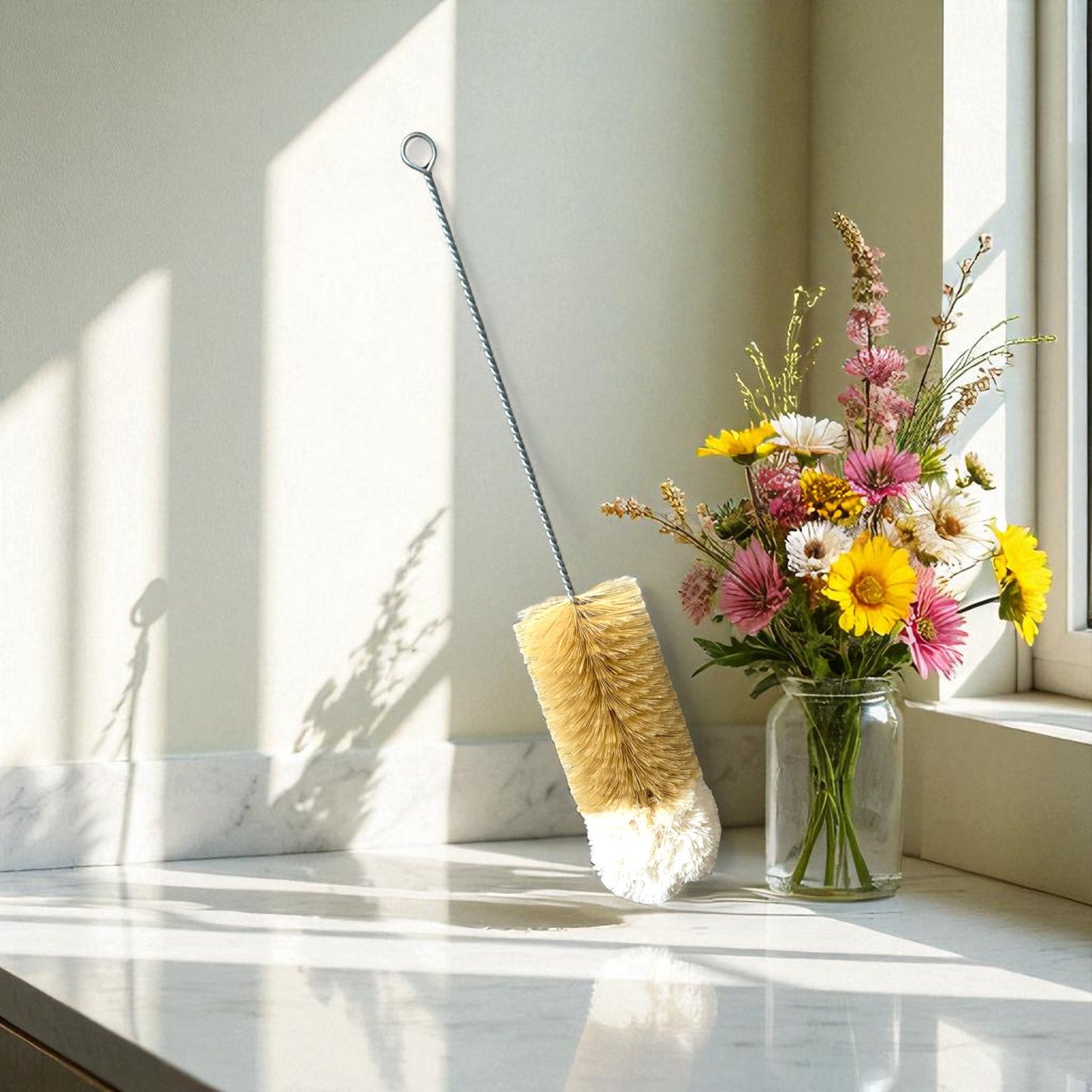 Bottle/vase cleaning brush boar bristle 40cm