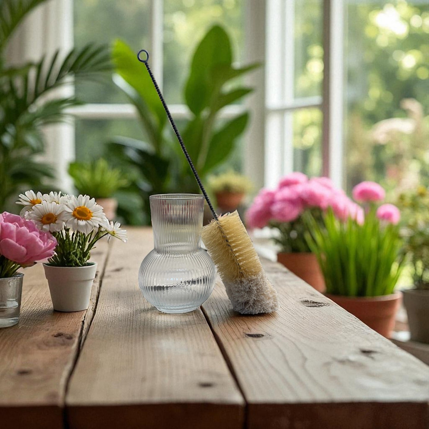 Bottle/vase cleaning brush boar bristle 40cm