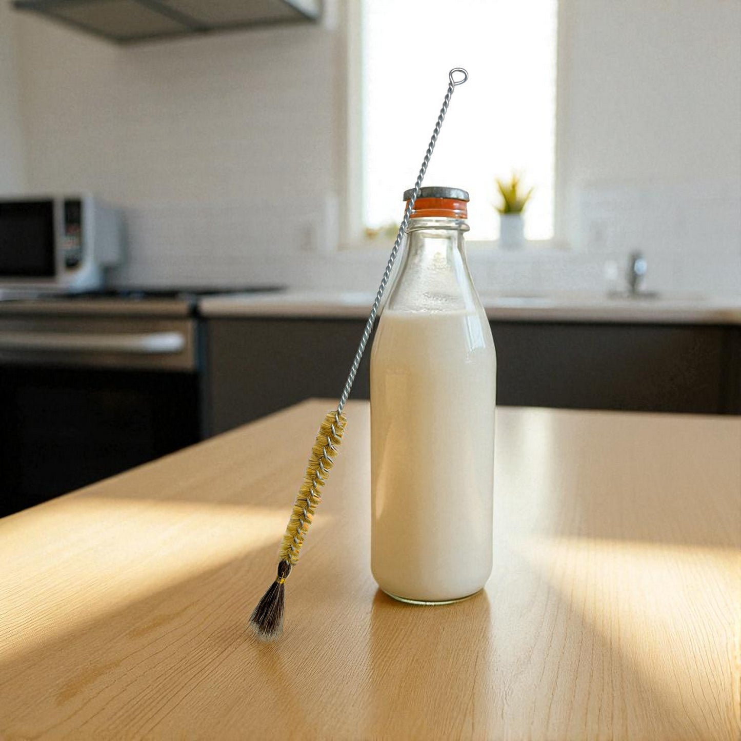 Bottle/vase cleaning brush with horse hair bundle 40cm